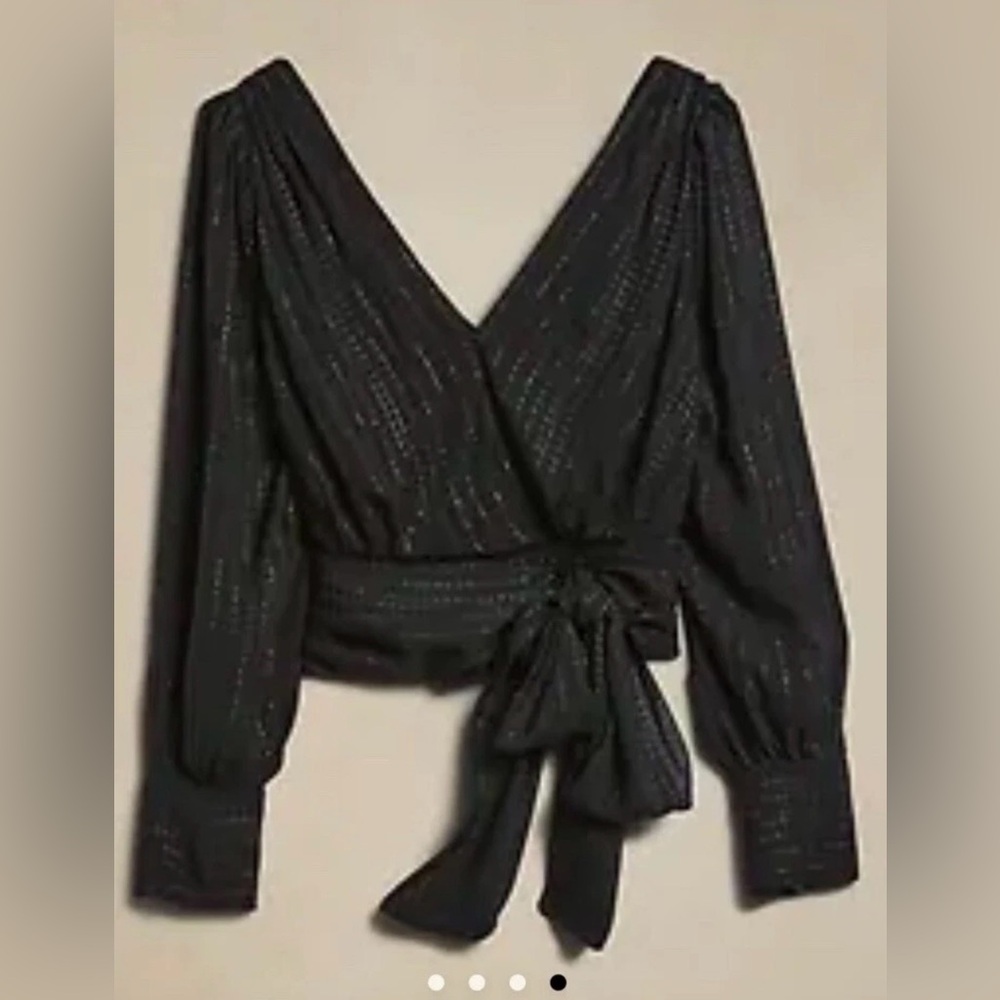 Banana Republic Cropped Metallic Black Wrap Blouse NWT Size 10